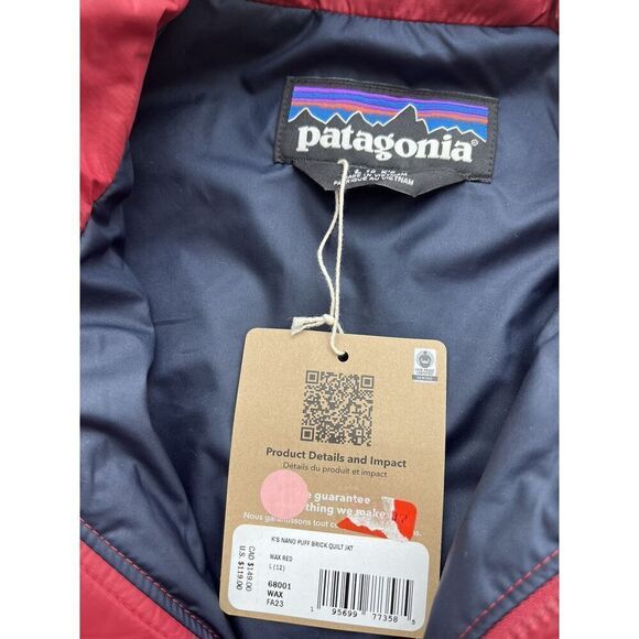 Patagonia Kid's Nano Puff Brick Quilt Wax Red Winter Jacket Size Large (12) - Picture 3 of 6